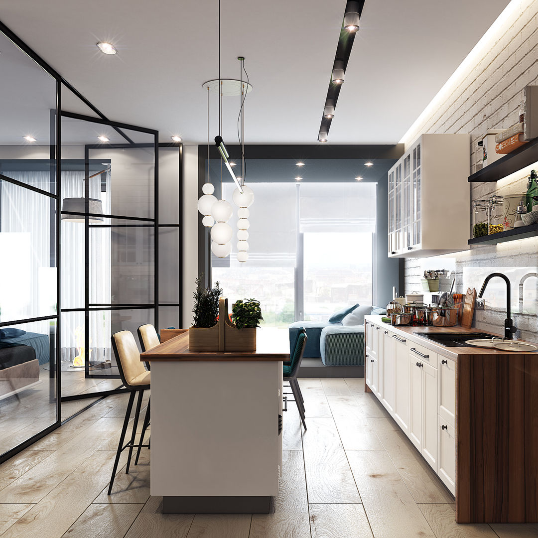 Design project of the apartment in Zagreb (50 sq.m.), Entalcev Konstantin Entalcev Konstantin Minimalist kitchen