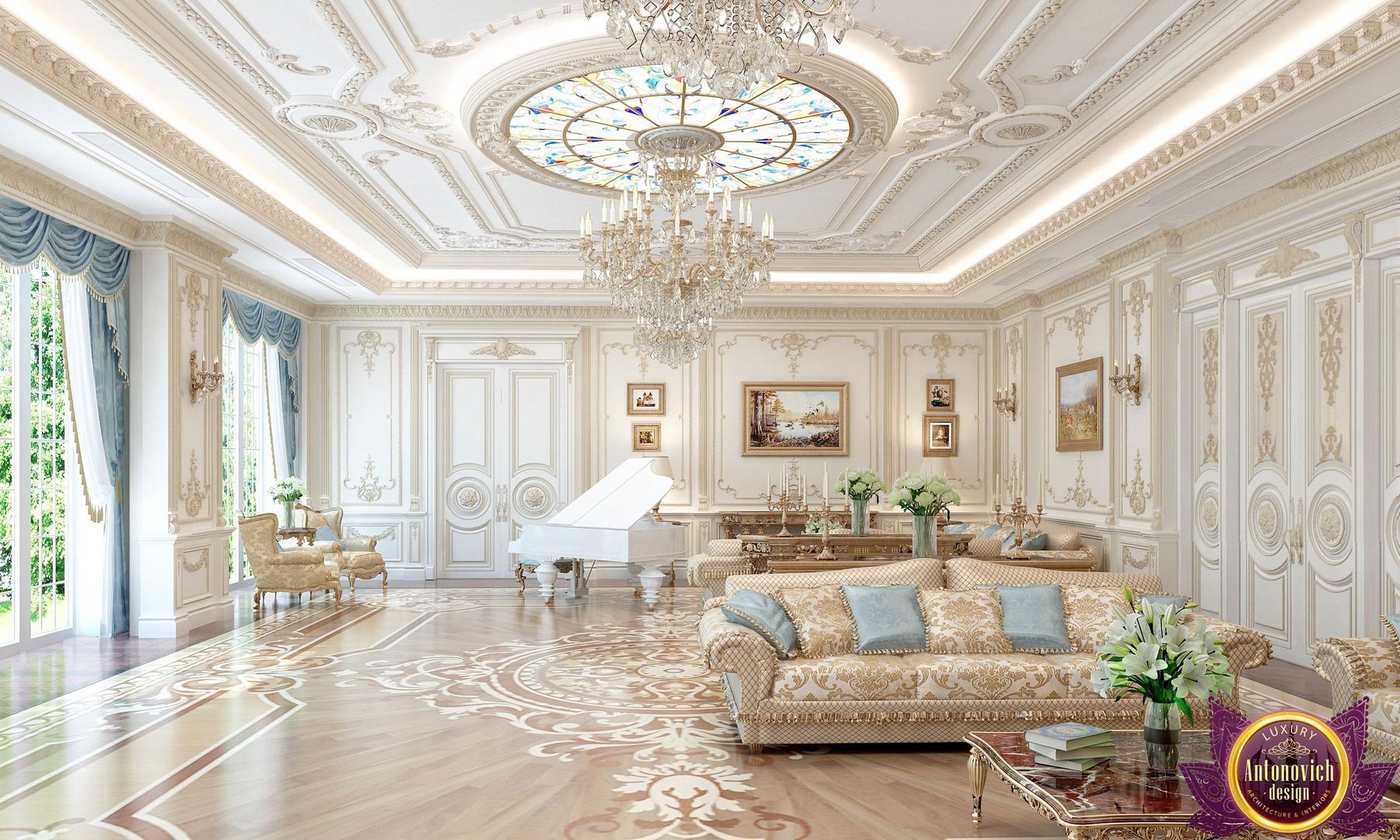 ​Houses Design in the classical style of Katrina Antonovich, Luxury Antonovich Design Luxury Antonovich Design Вітальня