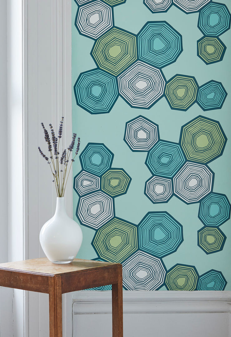 Polygon Geometric Hexagon Print WAllpaper Interiors by Element Paredes y pisos de estilo ecléctico Papeles pintados