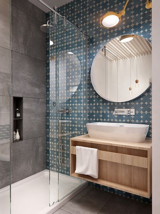 Bathroom No Place Like Home ® Casas de banho modernas bathroom,bright,pattern tiles,oval basin,built-in faucet