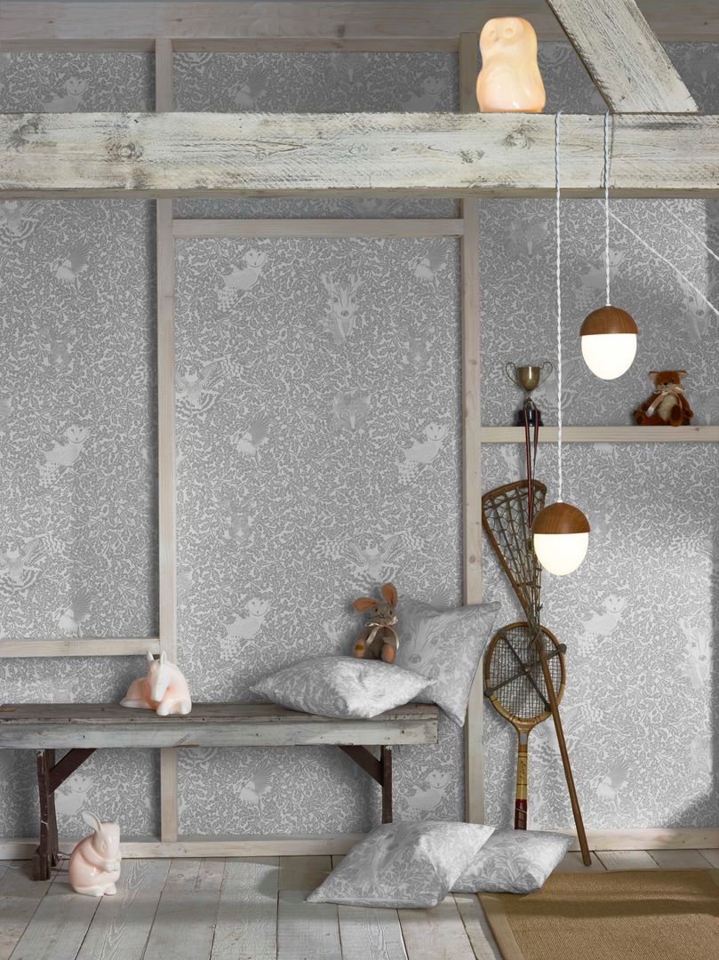 FOREST Dust Dove Grey Wallpaper 10m Roll Hevensent Houses کاغذ Wallpaper,Wallcovering,nursery,bedroom,home,interior,statement,luxury,forest,scandinavian,grey,Accessories & decoration