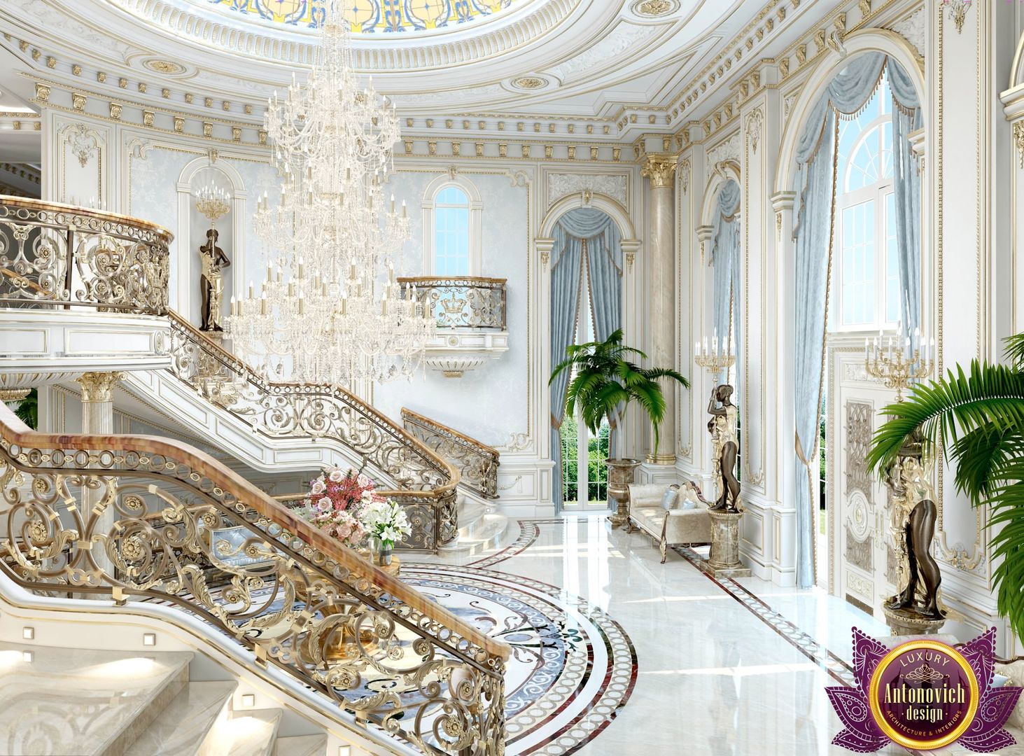 Beautiful house interior of Katrina Antonovich, Luxury Antonovich Design Luxury Antonovich Design Pasillos, vestíbulos y escaleras clásicas