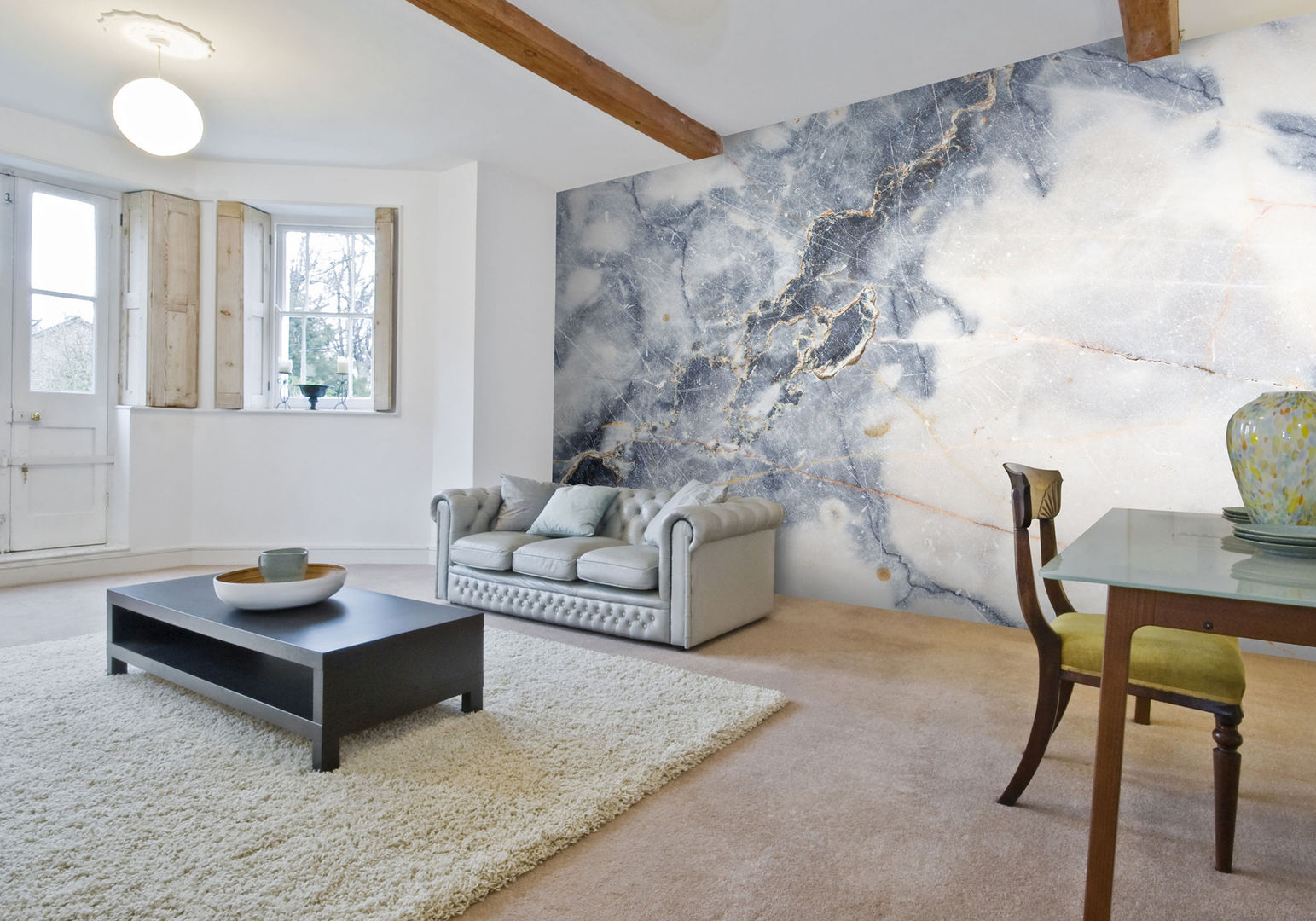 White Marble Wall Mural Wallsauce.com Paredes y pisos de estilo moderno Papeles pintados