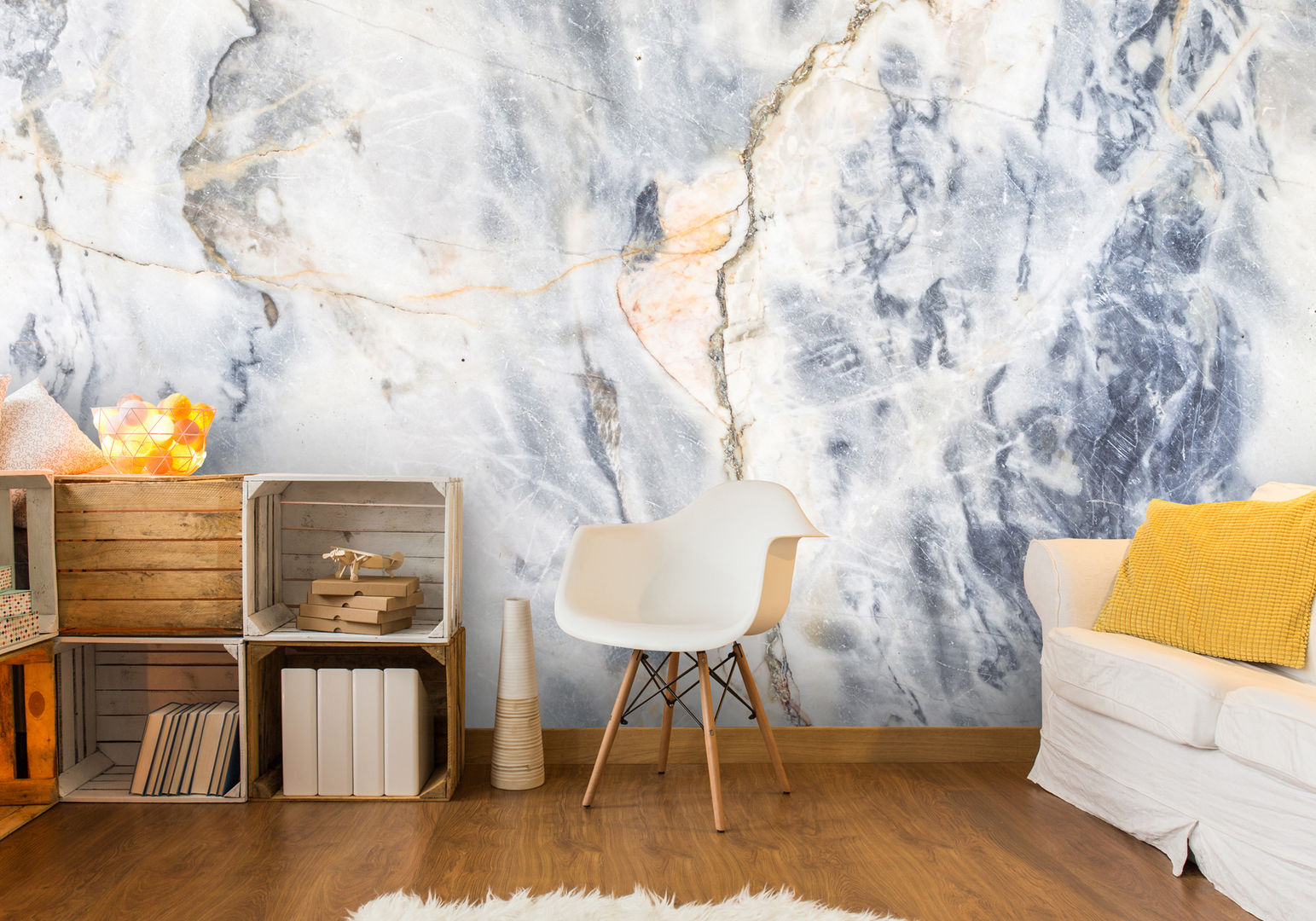 White and Blue Marble Effect Wallsauce.com Murs & Sols modernes Papier peint