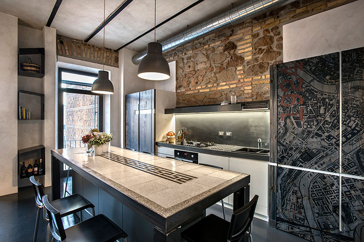 Quartiere Ostiense: una casa dal sapore Industriale , studioQ studioQ Industrial style kitchen