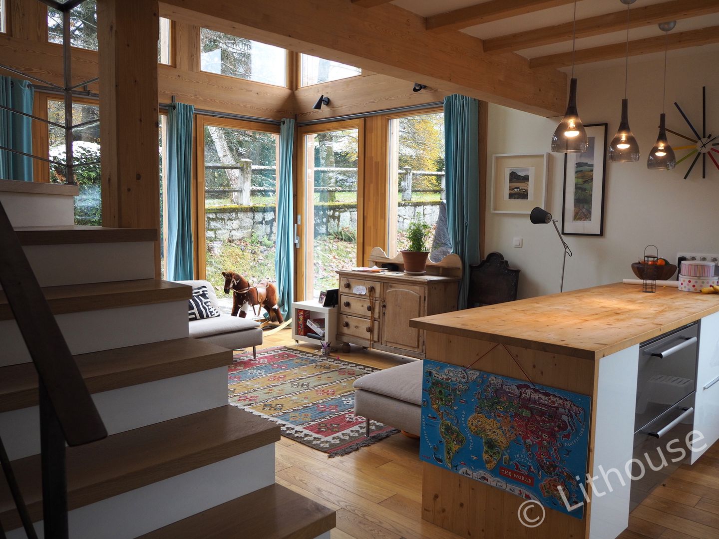 Open Space Kitchen Connected With a Living Room Namas Moderne woonkamers Hout Hout mezzanine,timber frame,interior,open space kitchen