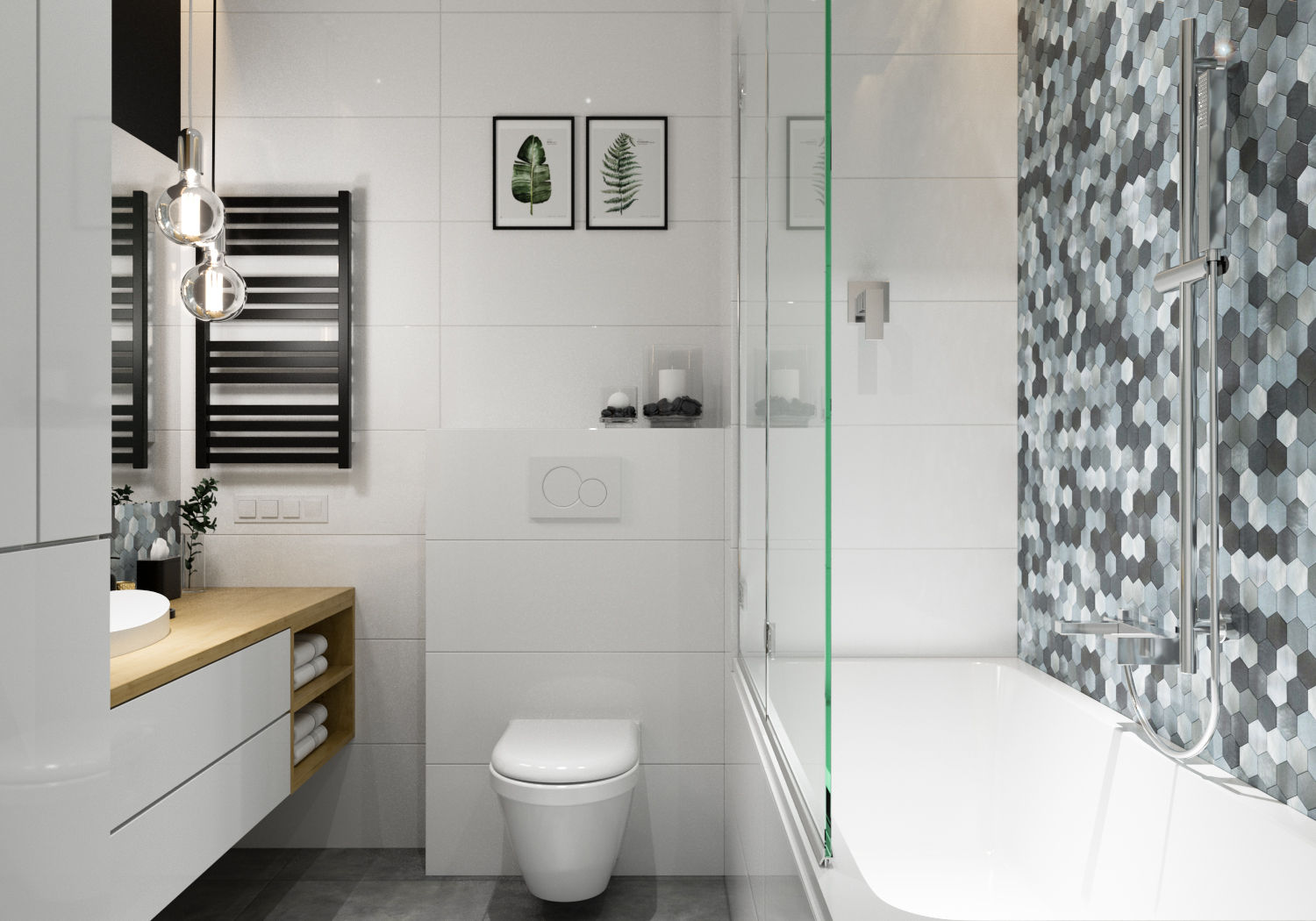 Projekt łazienki. Kraków Nowe Czyżyny, PRØJEKTYW | Architektura Wnętrz & Design PRØJEKTYW | Architektura Wnętrz & Design Scandinavian style bathrooms