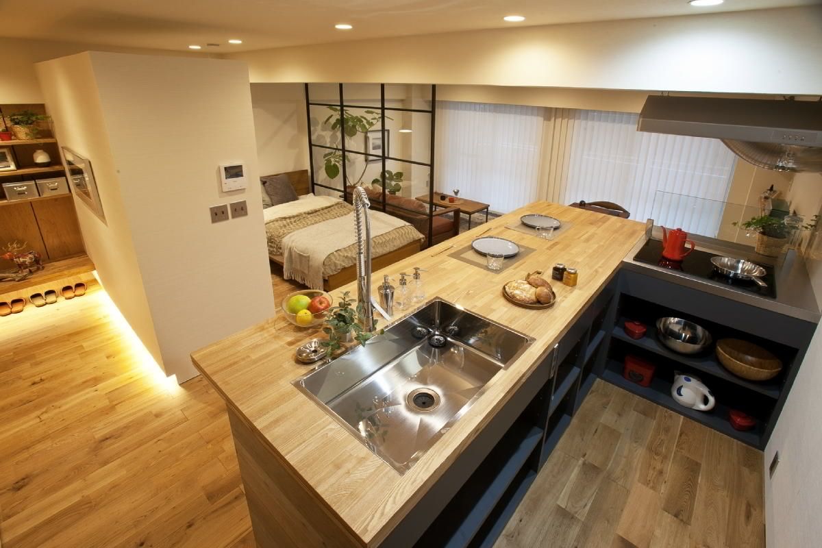 シャンボール桜坂 508 リノベーション, nano Architects nano Architects Kitchen لکڑی Wood effect