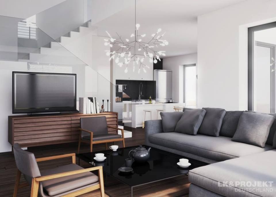 Cooles Einfamilienhaus in Weiß und Grau, LK&Projekt GmbH LK&Projekt GmbH Modern living room