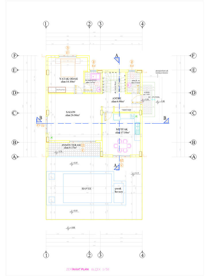 Omc Mimarlık İnşaat – zemin kat plan: modern tarz , Modern mimari çizim,fason,plan,proje