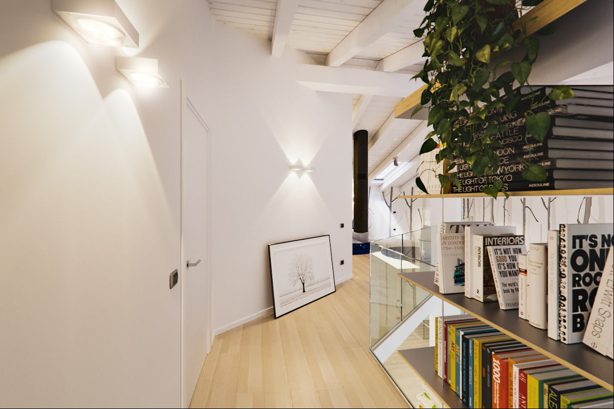 Un attico in stile loft in Milano, Annalisa Carli Annalisa Carli Pasillos, vestíbulos y escaleras modernos Madera maciza Multicolor