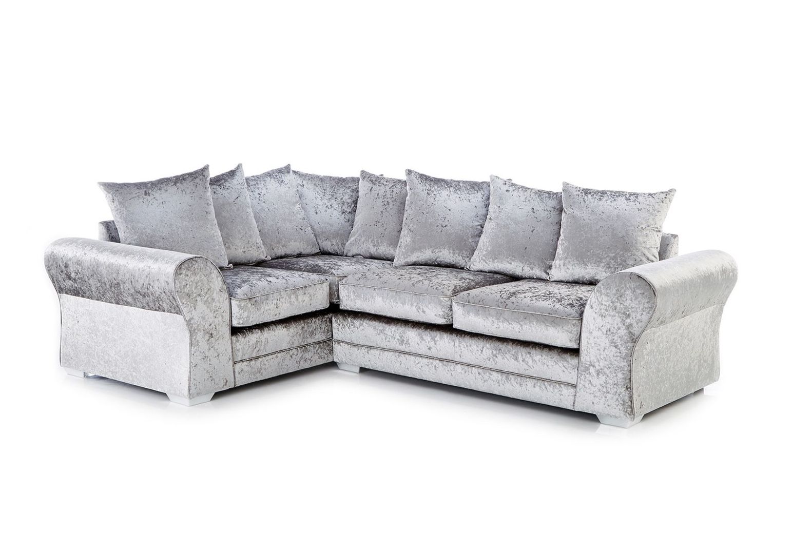 Silver Crushed Velvet Corner Sofa Sofas In Fashion Salas de estar modernas Sofás e divãs