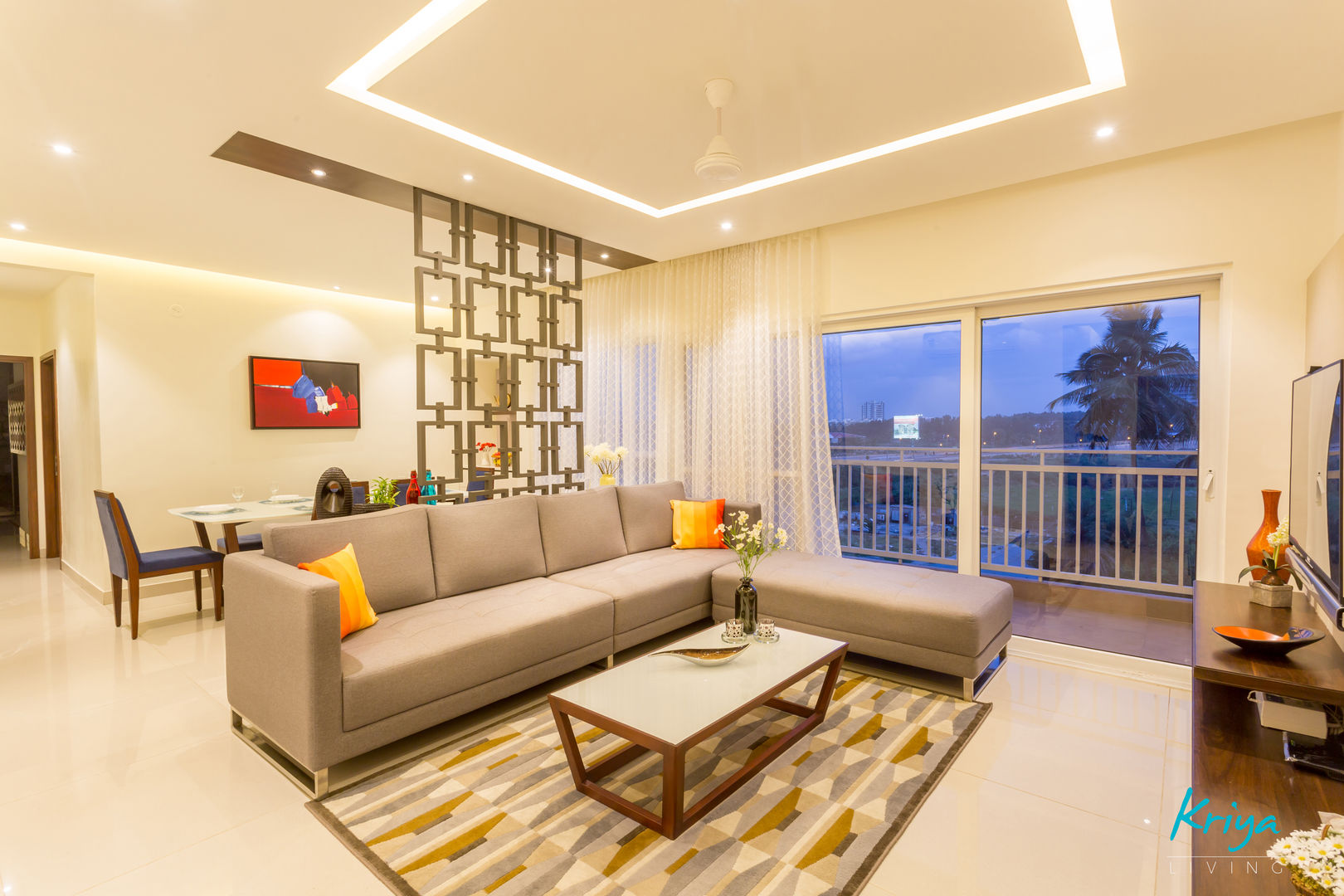 3 BHK apartment - RMZ Galleria, Bengaluru, KRIYA LIVING KRIYA LIVING Modern living room