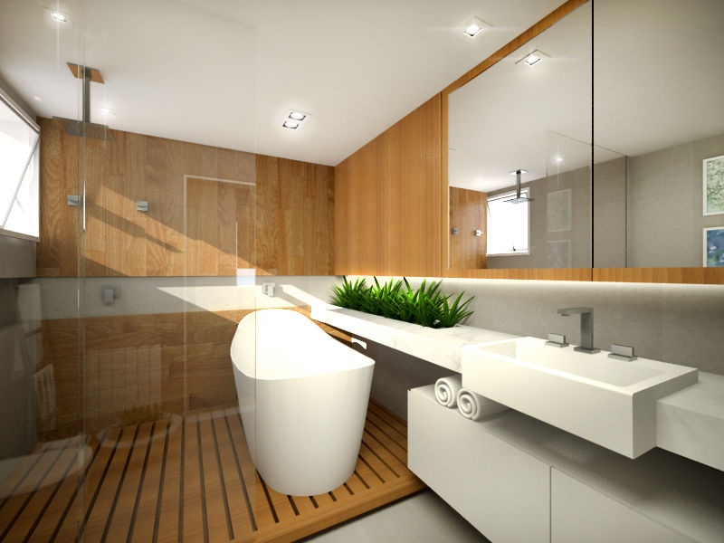 apartamento duplex FRPS, ecco! archi sudio ecco! archi sudio Minimalist Banyo Ahşap Ahşap rengi