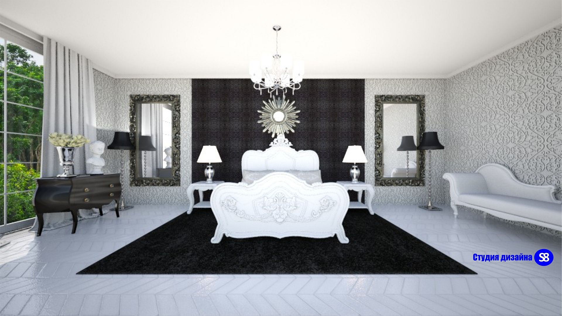 Bedroom in art-deco style, "Design studio S-8" 'Design studio S-8' غرفة نوم