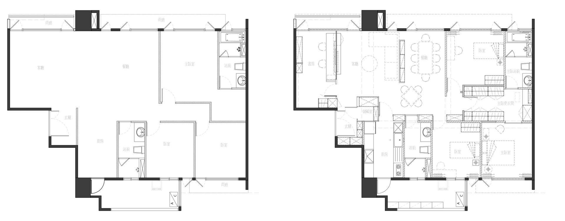 原始平面圖與改造後平面圖 大丘國際空間設計 ABMIDS Modern Houses