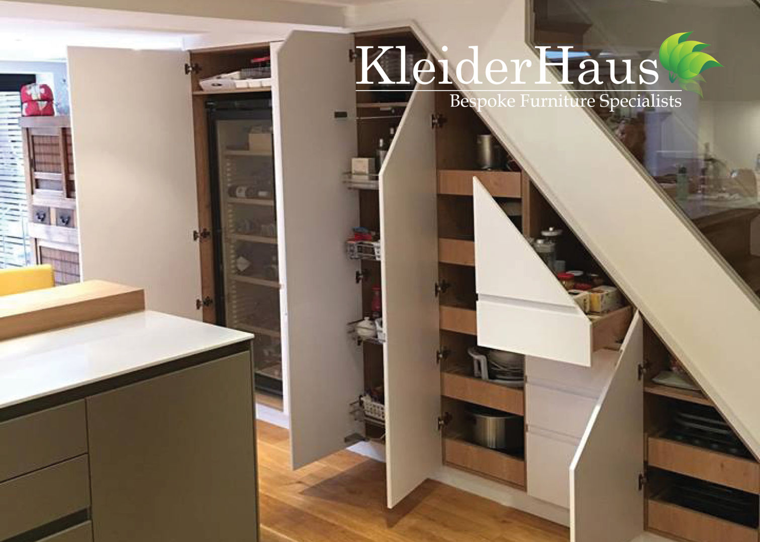 Kitchen Understairs unit - Finally project Completed by Kleiderhaus Kleiderhaus ltd Nowoczesna kuchnia understairs,kitchen understairs,kitchen,fitted kitchen,utility,made to measure,awkward space,bespoke kitchen,joinery,kitchen remodeling,custom made,under-stairs