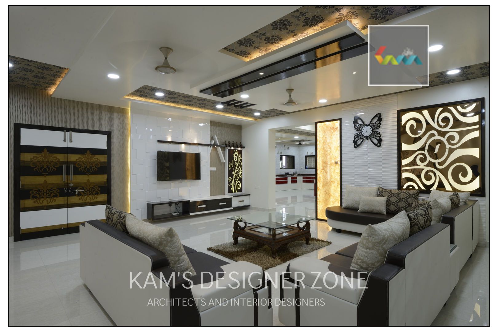 Home interior design for Kiran , KAMS DESIGNER ZONE KAMS DESIGNER ZONE غرفة المعيشة ديكورات واكسسوارات