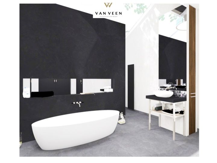 RUIME ​LUXE BADKAMER, VAN VEEN INTERIOR DESIGN VAN VEEN INTERIOR DESIGN Baños de estilo moderno