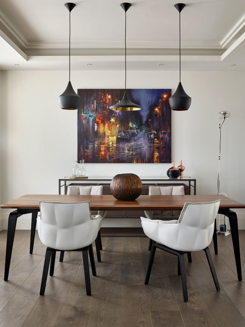 Dining room Morph Interior Ltd 모던스타일 다이닝 룸 Dining table,table,Chairs,painting,tom Dixon,lights,pendents,sideboard