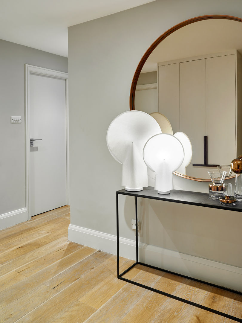 Hallway Morph Interior Ltd Modern corridor, hallway & stairs Mirror,copper,console,table,flooring,oak,lights,joinery