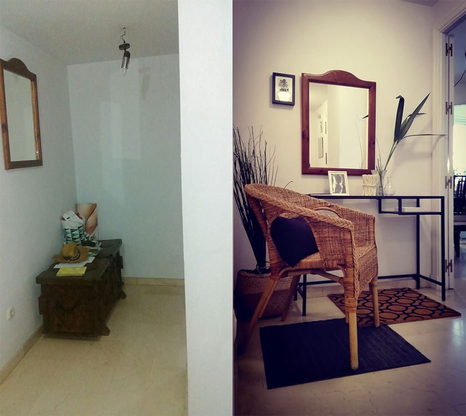 El antes y después de la entrada a la vivienda SH Interiorismo Pasillos, vestíbulos y escaleras modernos