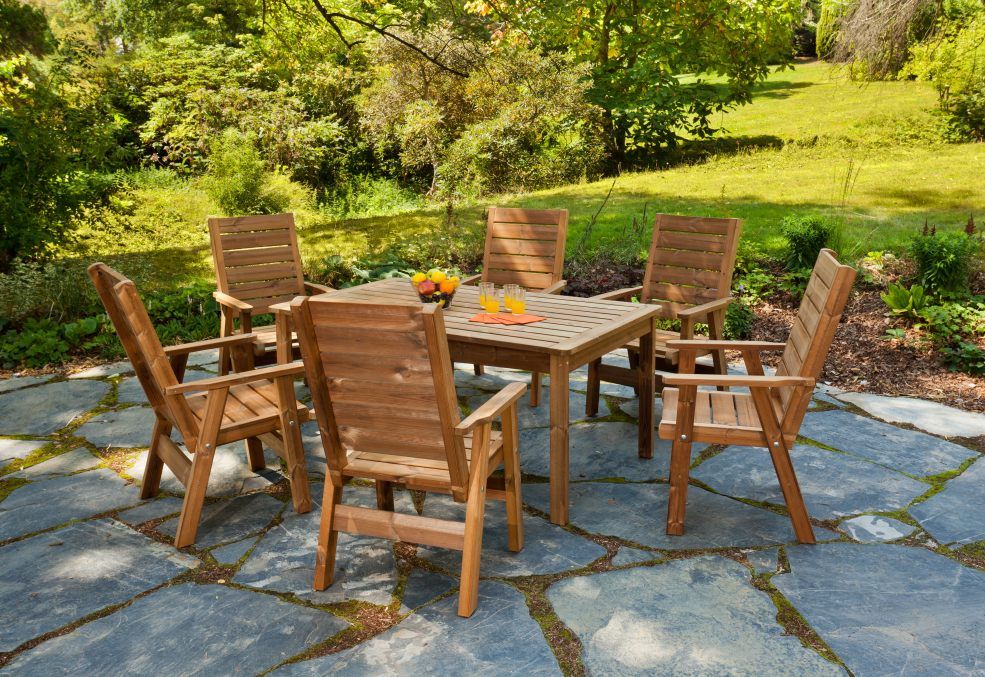 Set da giardino tavolo + 6 sedie ONLYWOOD Giardino classico Legno massello Variopinto Mobili