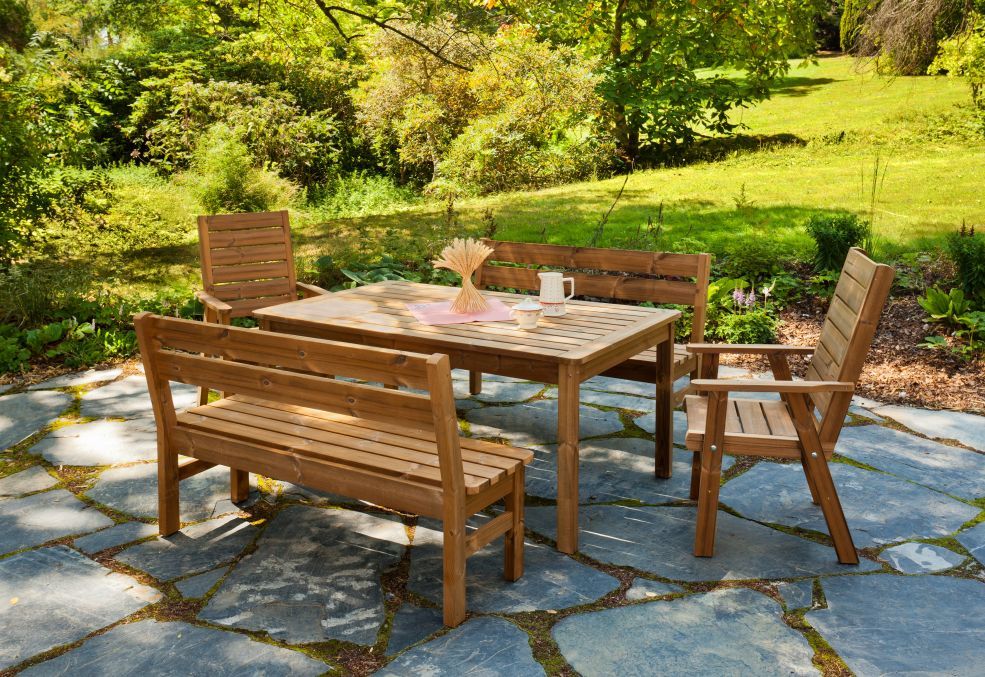 Set da giardino Tavolo + 2 Panche + 2 sedie ONLYWOOD Giardino classico Legno massello Variopinto Mobili