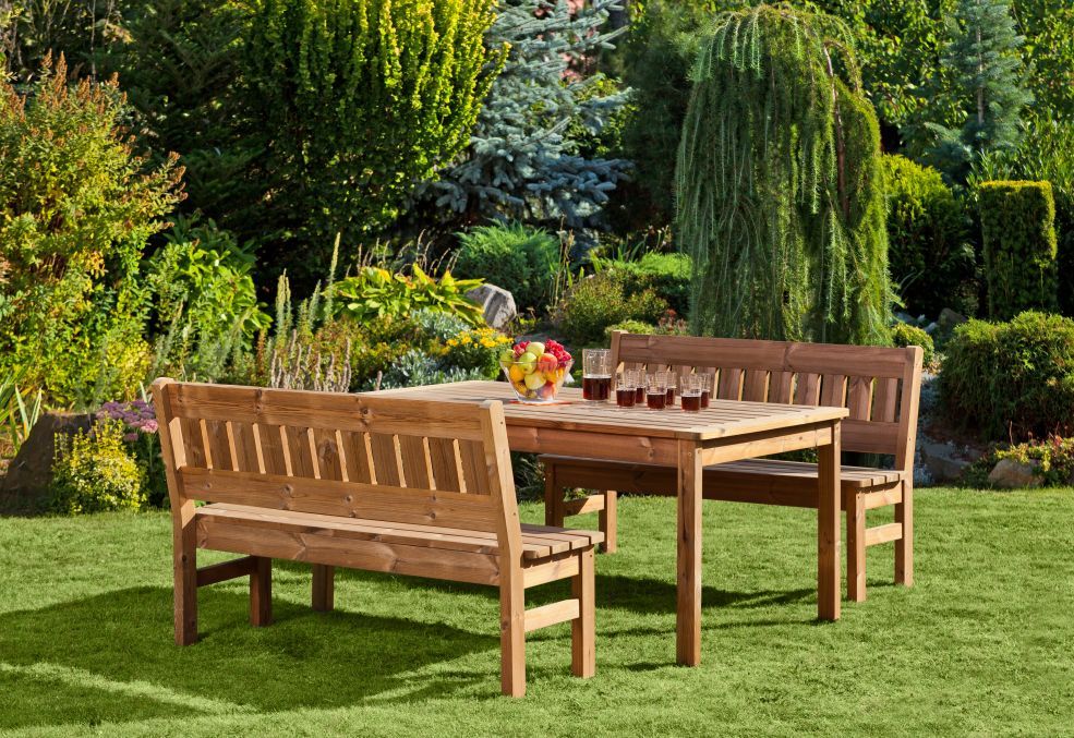 Set da giardino Tavolo + 2 Panche ONLYWOOD Giardino classico Legno massello Variopinto Mobili