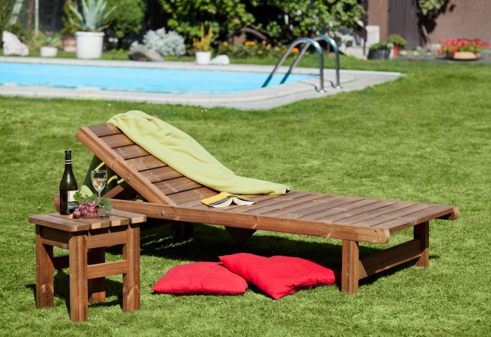 Lettino sdraio con tavolino ONLYWOOD Giardino classico Legno massello Variopinto Mobili