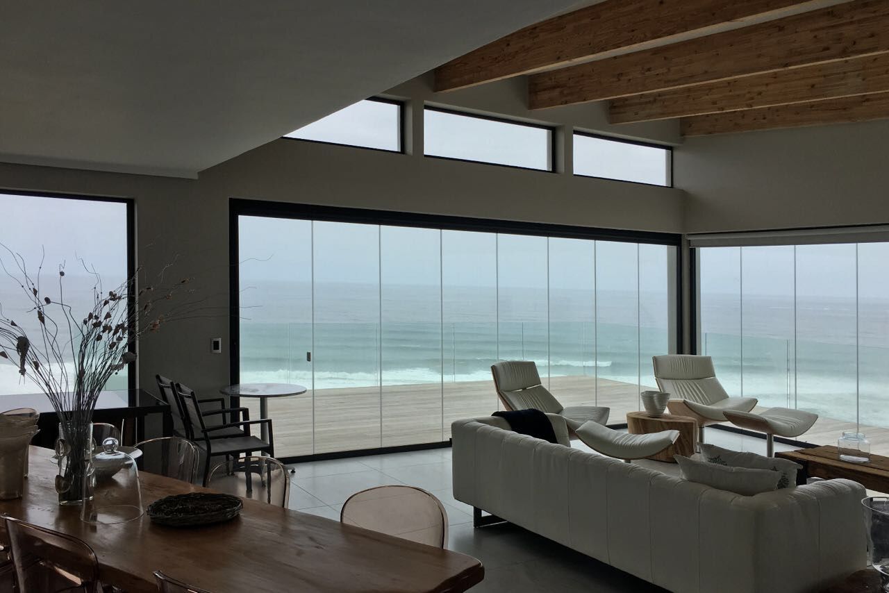 Brenton House view from kitchen XO Architects Inc. exposed beams,timber