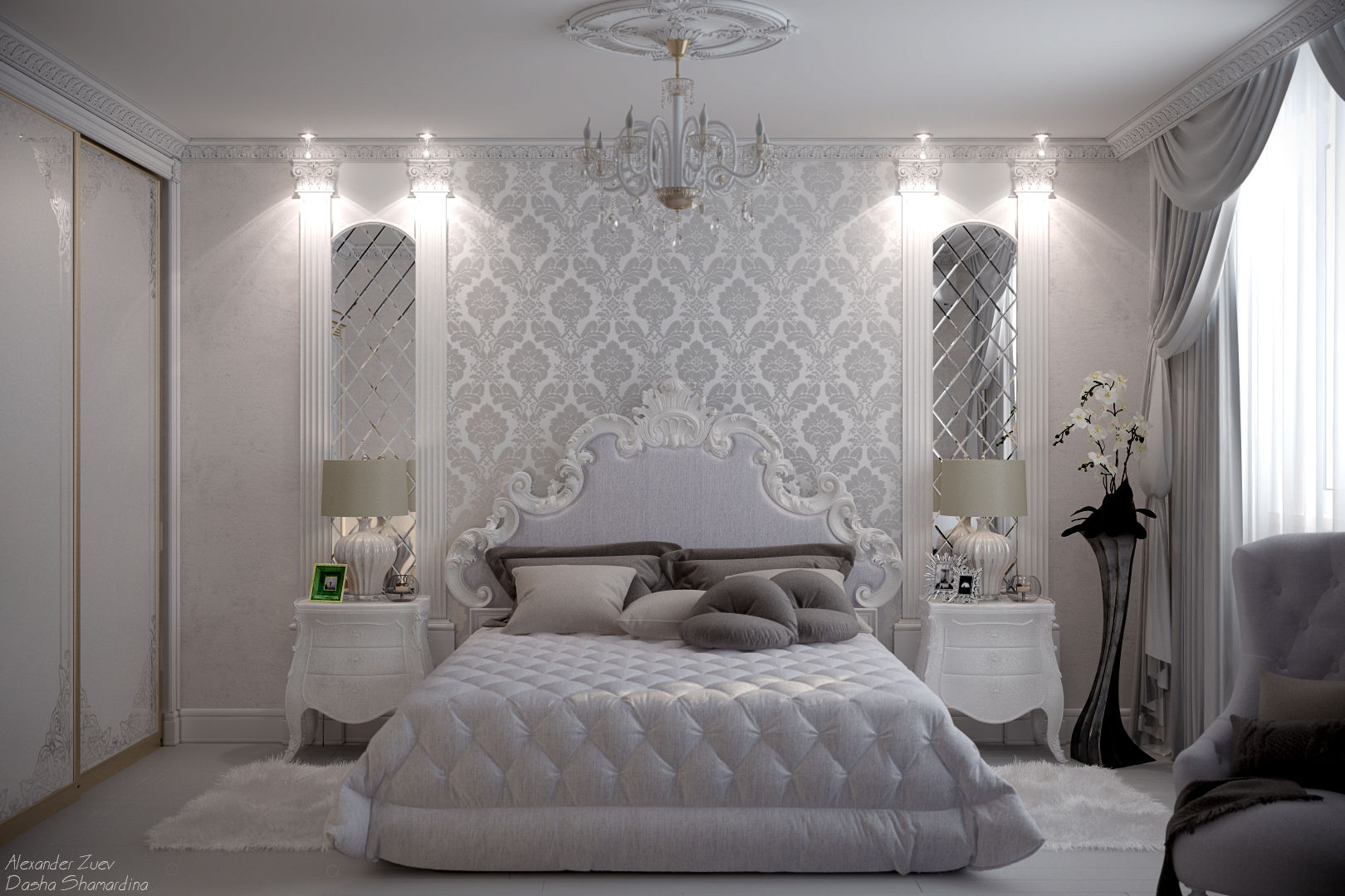 Дизайн спальни в классическом стиле в квартире в ЖК "Европейский", г.Краснодар, Студия интерьерного дизайна happy.design Студия интерьерного дизайна happy.design Bedroom