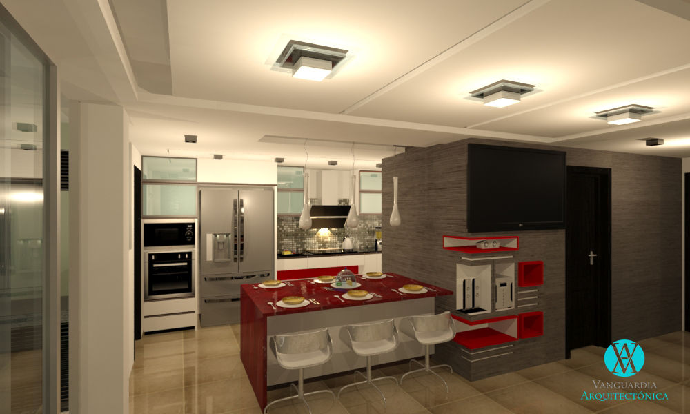 Cocinas, Vanguardia Arquitectónica Vanguardia Arquitectónica Modern kitchen انجینئر لکڑی Transparent Cabinets & shelves