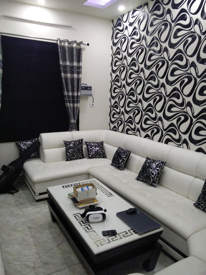 Malhotra's Residency, Fabros Interiors Fabros Interiors Modern living room Leather Grey Sofas & armchairs