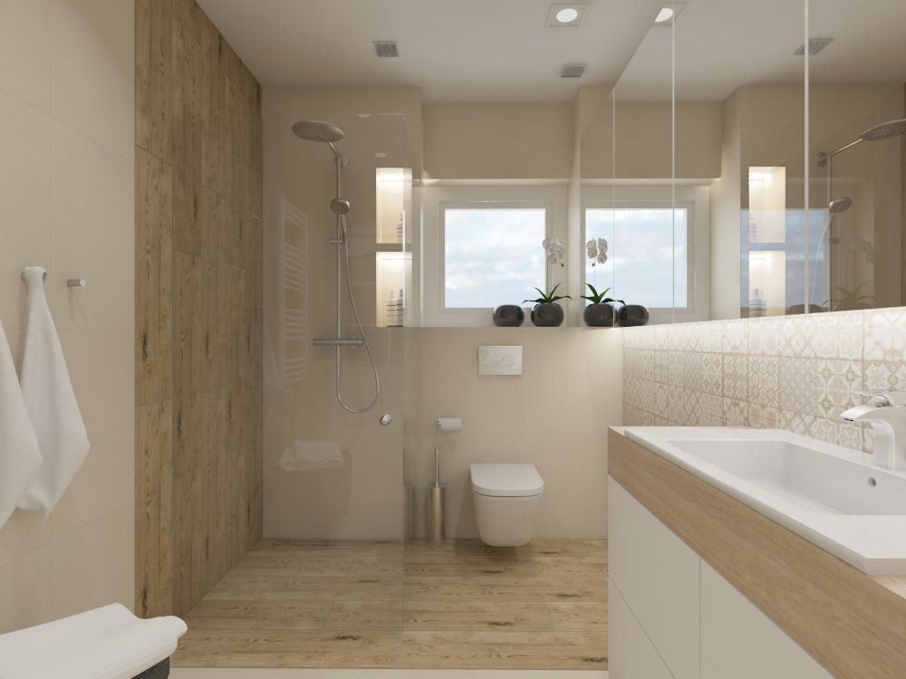 Łazienka w ciepłych barwach, SO INTERIORS ARCHITEKTURA WNĘTRZ SO INTERIORS ARCHITEKTURA WNĘTRZ Modern bathroom Wood Wood effect