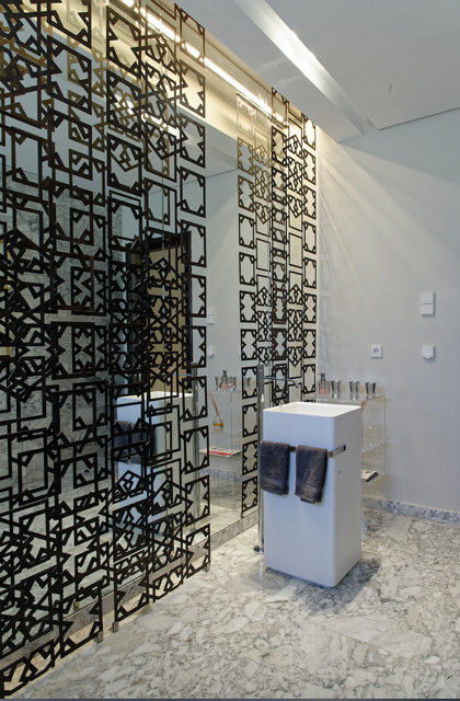 Powder Room By Hedayat Ltd Eclectic style bathroom Powder room,metal trellis,ornament