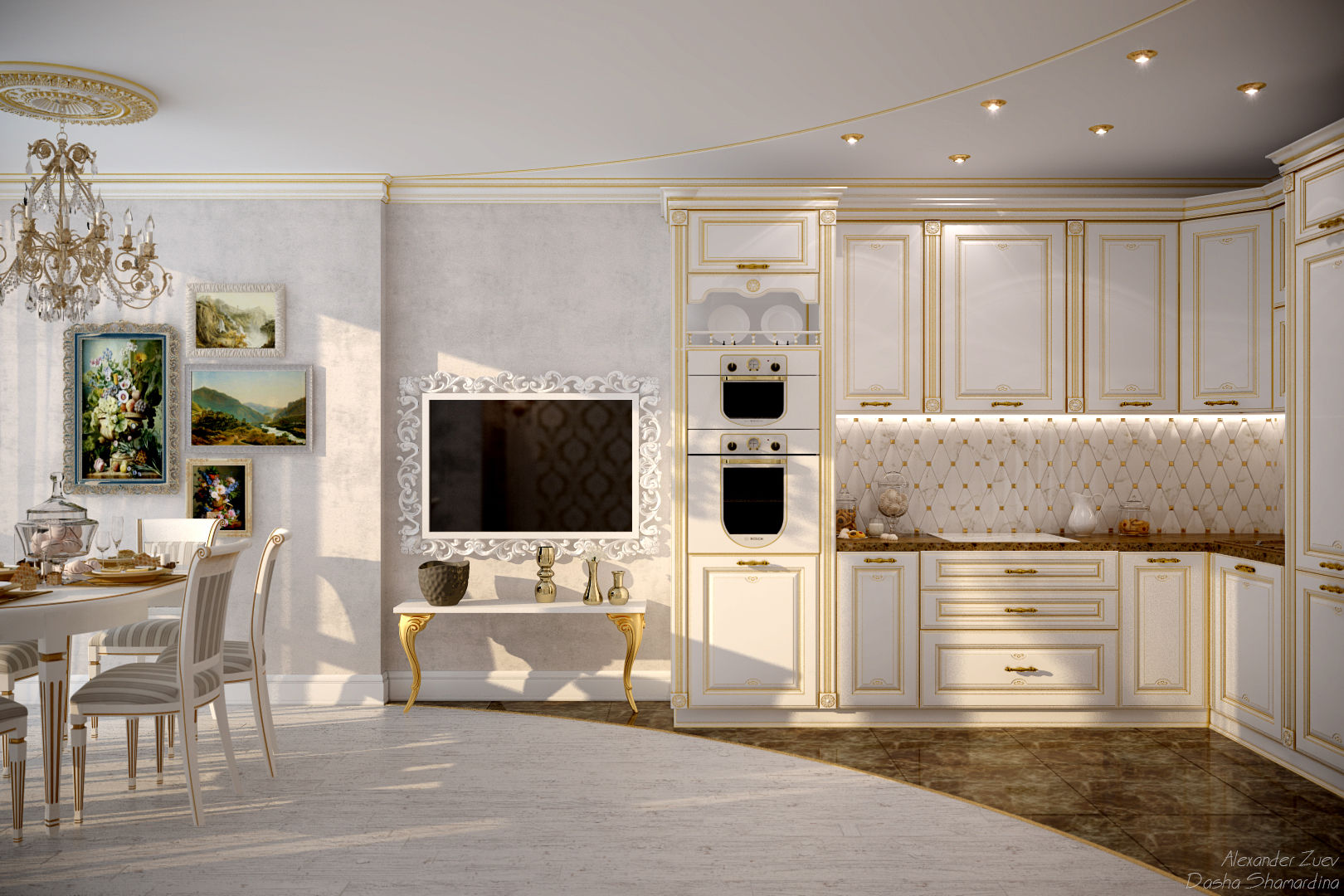 Дизайн кухни в классическом стиле в квартире в ЖК "Европейский", г.Краснодар Студия интерьерного дизайна happy.design Кухня в классическом стиле
