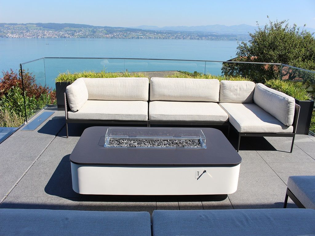 Dubai Gas Fire Table - Lake Zurich Rivelin Giardino moderno Bracieri & Barbecue