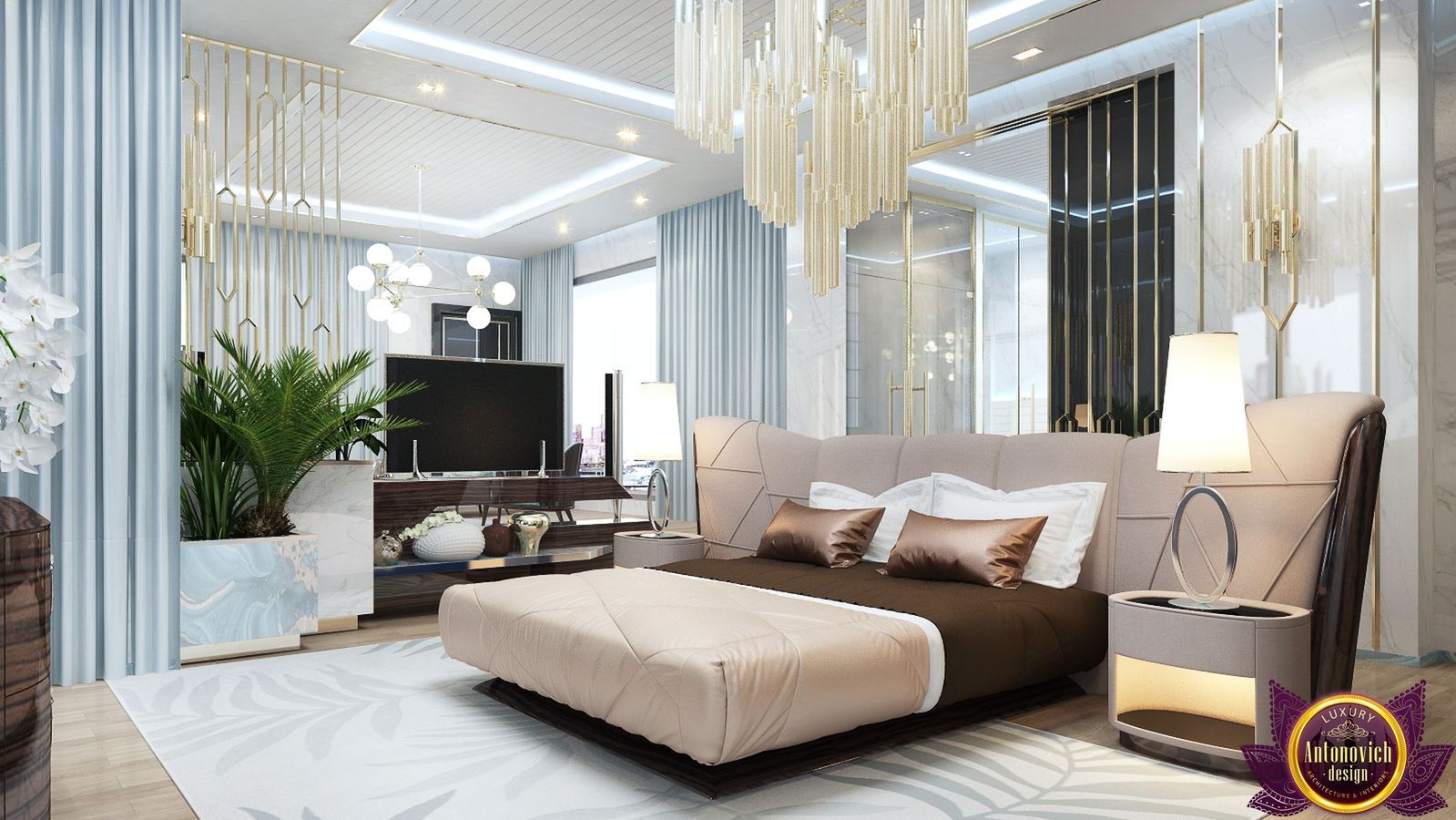 Interiors ideas for large bedroom of Katrina Antonovich, Luxury Antonovich Design Luxury Antonovich Design Modern style bedroom