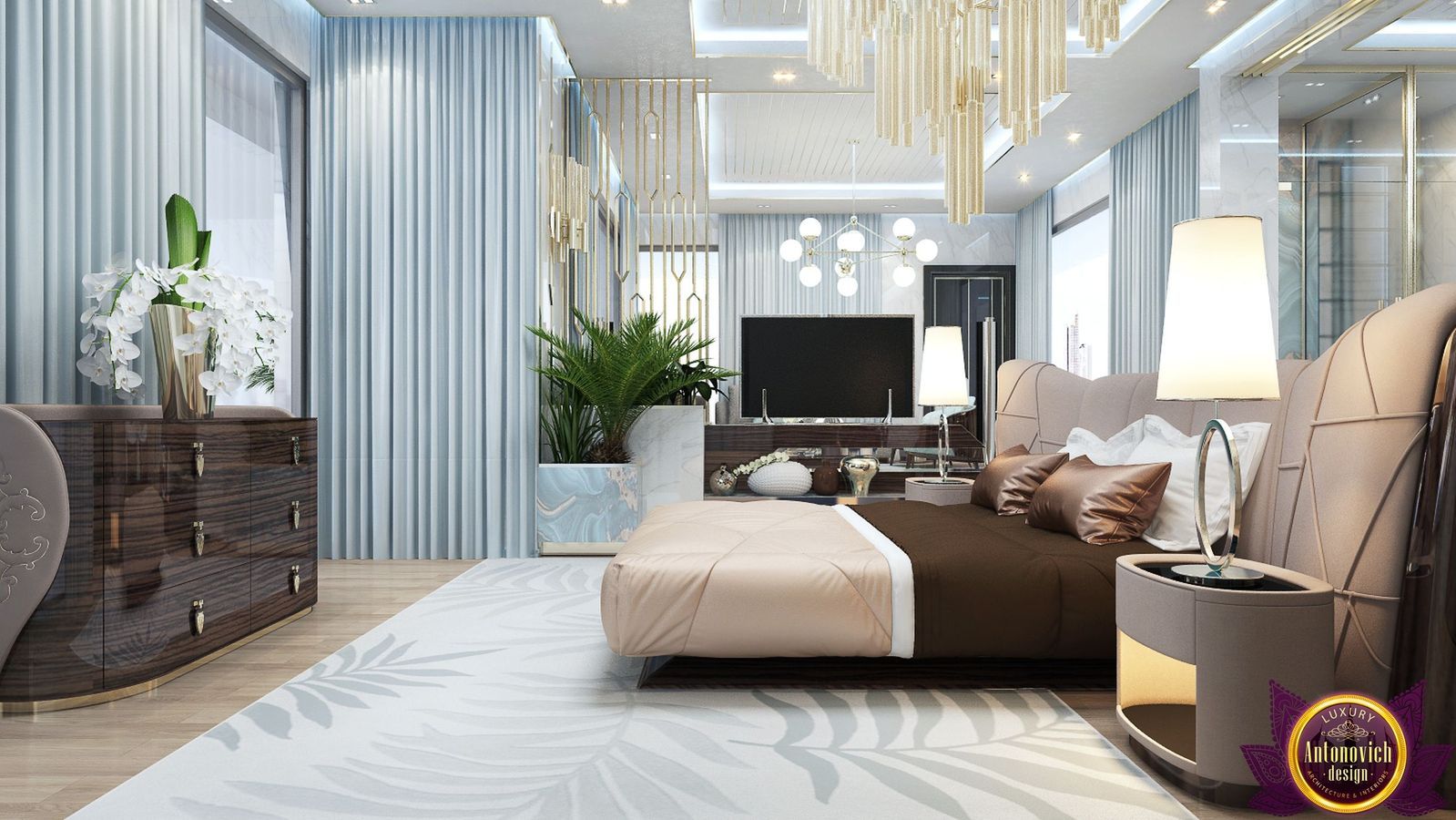 Interiors ideas for large bedroom of Katrina Antonovich, Luxury Antonovich Design Luxury Antonovich Design Modern Bedroom