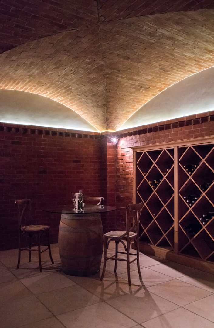 Wine Cellar Tim Ziehl Architects Wine cellar Basement,Cellar,Ribbed Vault Ceiling,Facebrick,Texture,Strip Lighting