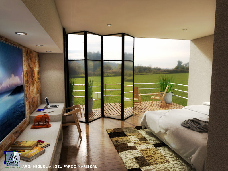 Reconfortante dormitorio con vista hacia la terraza PARMAR Arquitectura Dormitorios de estilo moderno Madera Acabado en madera