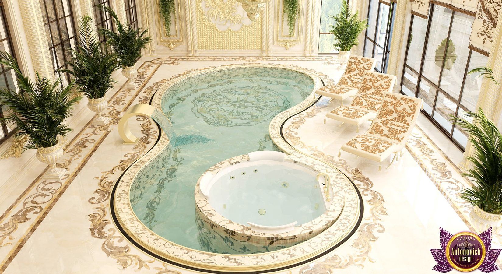 Luxurious pool design from Katrina Antonovich, Luxury Antonovich Design Luxury Antonovich Design Piscinas