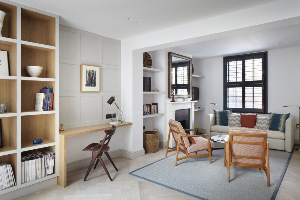 The Study Fraher and Findlay Livings modernos: Ideas, imágenes y decoración Parquet flooring,solid wood,contemporary,open plan,integrated storage,open storage,minimalist,pastel