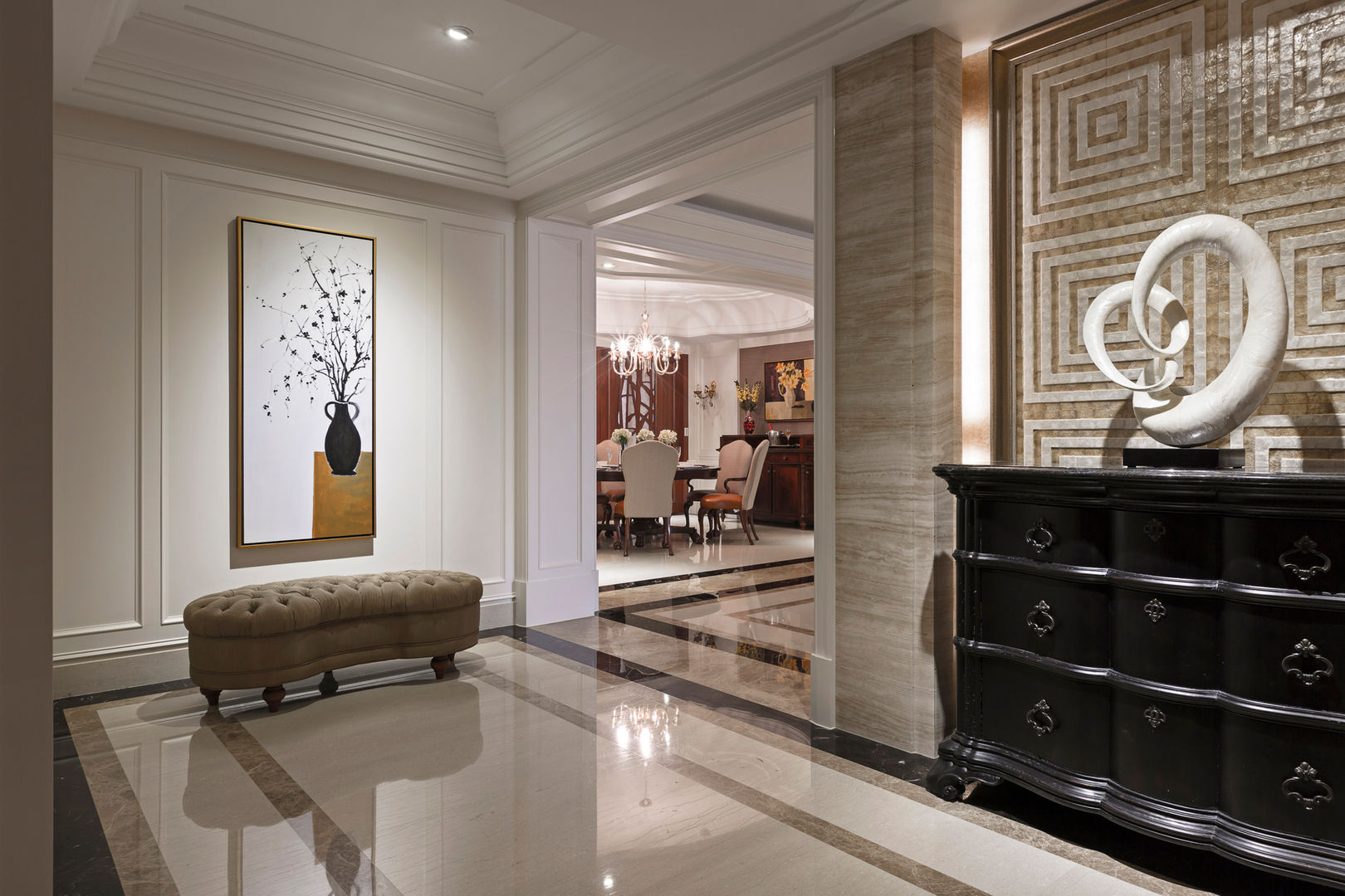 玄關 漢品室內設計 經典風格的走廊，走廊和樓梯