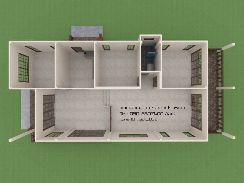 แบบบ้านพักอาศัย ชั้นเดียว 3 ห้องนอน 1 ห้องน้ำ (A1-092), aof_101 aof_101