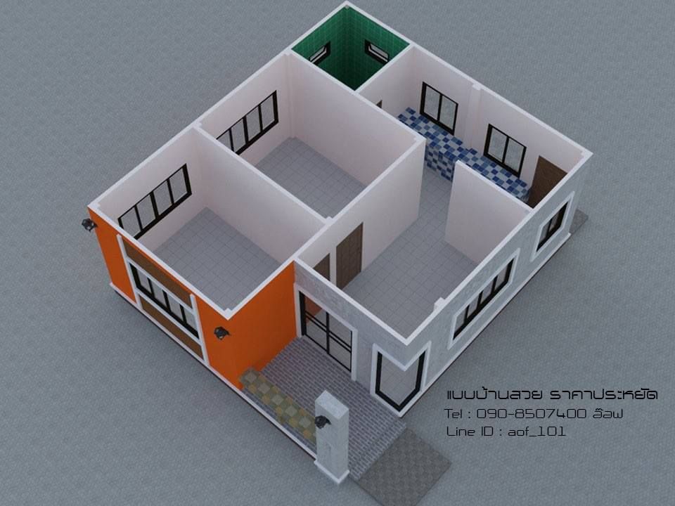 แบบบ้านพักอาศัย ชั้นเดียว 2 ห้องนอน 1 ห้องน้ำ (A1-091), aof_101 aof_101