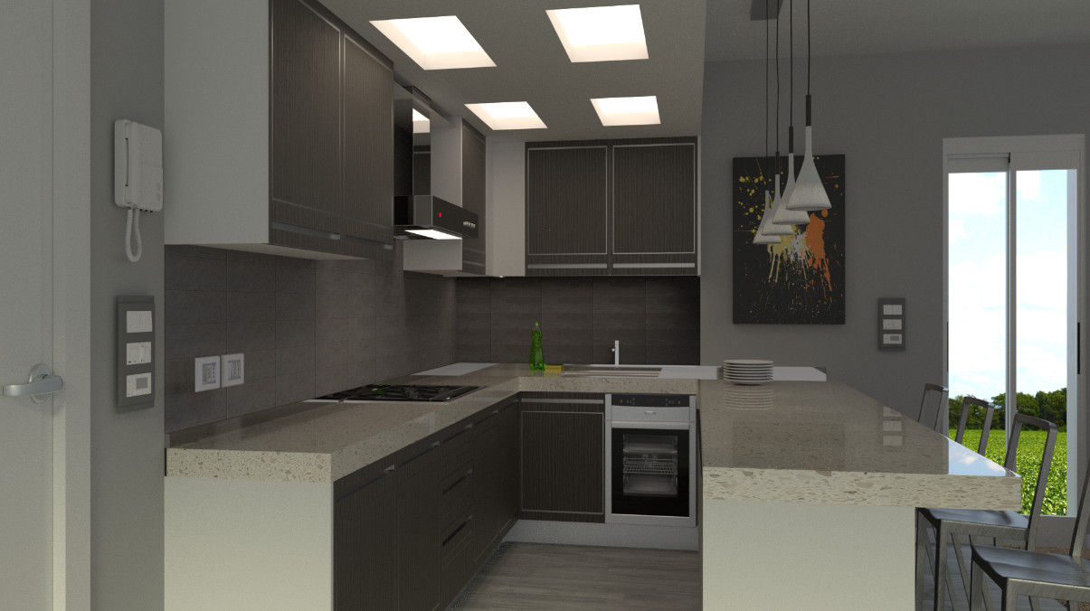 angolo cucina virtual3dproject Cucina moderna Legno Effetto legno illuminazione cucina