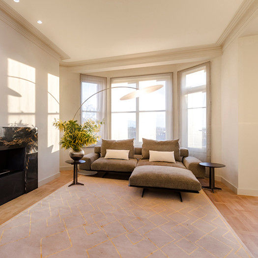 View of bay window and new sofa Studio 29 Architects ltd Modern living room Wool Orange Sofas & armchairs