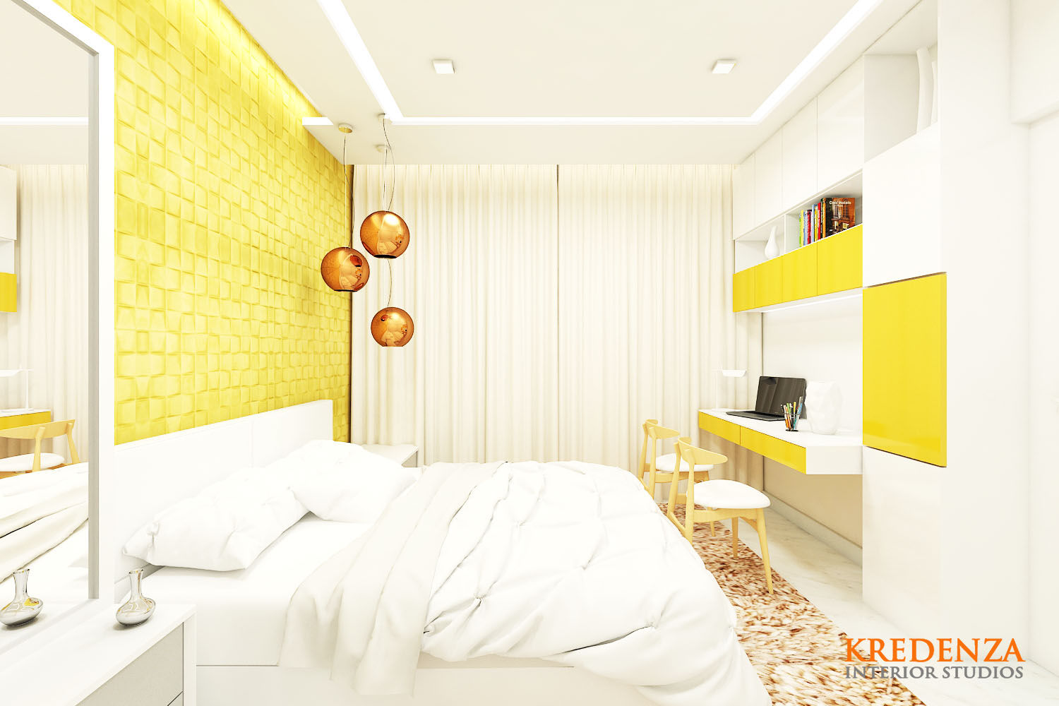 Jain Heights Apartment Interiors, Bangalore., Kredenza Interior Studios Kredenza Interior Studios Chambre moderne